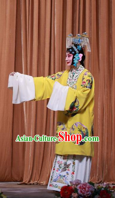 Chinese Beijing Opera Empress Lv Apparels Wei Yang Palace Costumes and Headpieces Traditional Peking Opera Young Female Yellow Dress Garment