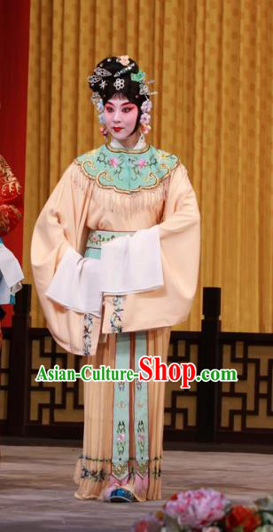 Chinese Beijing Opera Court Maid Apparels Wei Yang Palace Costumes and Headpieces Traditional Peking Opera Xiaodan Orange Dress Garment