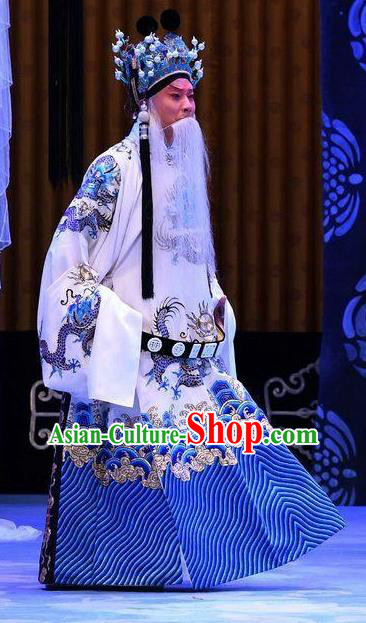 Bai Di Cheng Chinese Peking Opera Laosheng Garment Costumes and Headwear Beijing Opera Lord Robe Apparels Emperor Liu Bei Clothing