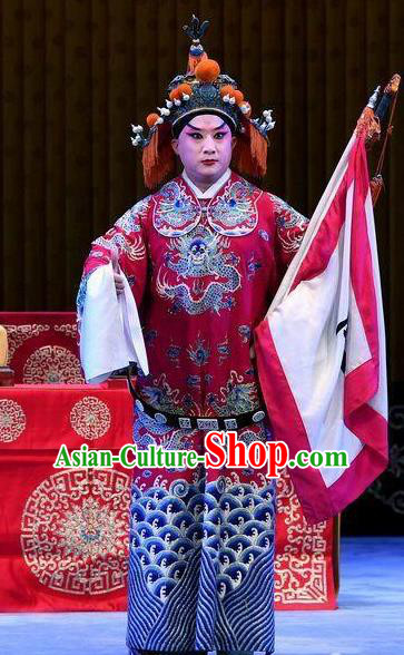 Bai Di Cheng Chinese Peking Opera General Lu Xun Garment Costumes and Headwear Beijing Opera Young Male Apparels Takefu Clothing