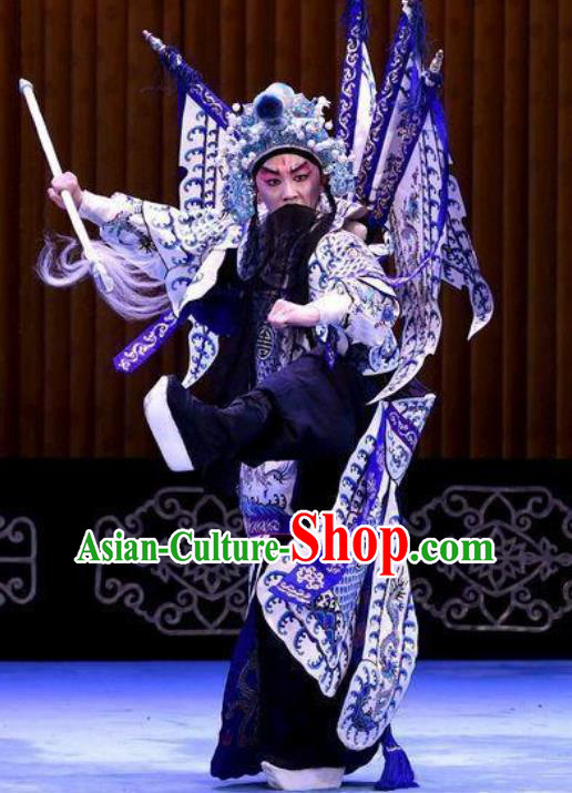 Bai Di Cheng Chinese Peking Opera General Garment Costumes and Headwear Beijing Opera Military Officer Kao Apparels Armor Clothing with Flags