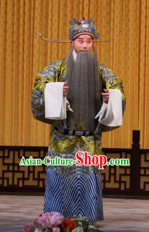 Wei Yang Palace Chinese Peking Opera Elderly Male Garment Costumes and Headwear Beijing Opera Laosheng Apparels Official Xiao He Clothing