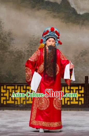 Daming Prefecture Chinese Peking Opera Chief Song Jiang Garment Costumes and Headwear Beijing Opera Laosheng Apparels Elderly Male Clothing