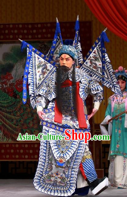 White Gate Tower Chinese Peking Opera General Zhang Liao Garment Costumes and Headwear Beijing Opera Military Officer Kao Apparels Armor Clothing with Flags
