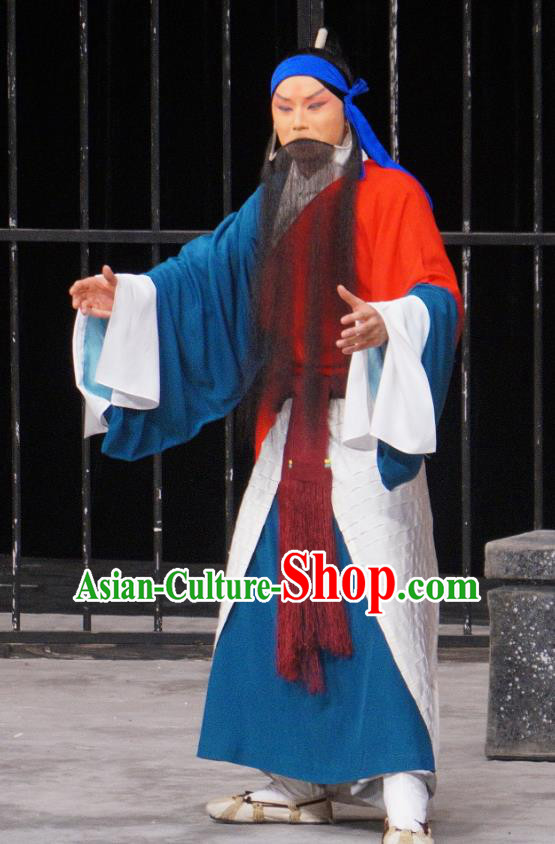 Daming Prefecture Chinese Peking Opera Distress Male Garment Costumes and Headwear Beijing Opera Prisoner Lu Junyi Apparels Clothing