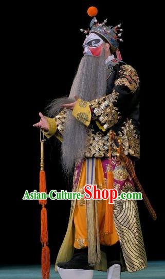Duan Mi Jian Chinese Peking Opera Elderly Male Garment Costumes and Headwear Beijing Opera Jing Apparels General Li Mi Clothing