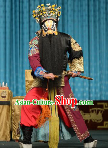Chun Qiu Bi Chinese Peking Opera Jing Garment Costumes and Headwear Beijing Opera Painted Role Apparels Martial Male Huan Daoji Clothing
