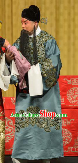 Chun Qiu Bi Chinese Peking Opera Official Wang Shaozhi Garment Costumes and Headwear Beijing Opera Elderly Male Apparels Laosheng Clothing