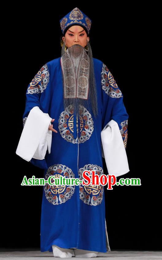 Sang Yuan Ji Zi Chinese Peking Opera Elderly Male Deng Bodao Garment Costumes and Headwear Beijing Opera Apparels Laosheng Clothing