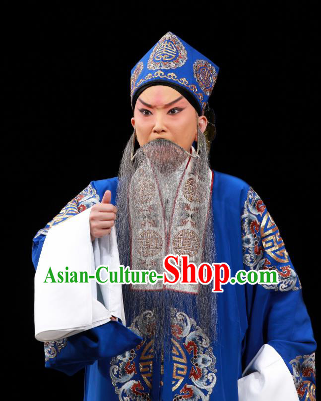 Sang Yuan Ji Zi Chinese Peking Opera Elderly Male Deng Bodao Garment Costumes and Headwear Beijing Opera Apparels Laosheng Clothing