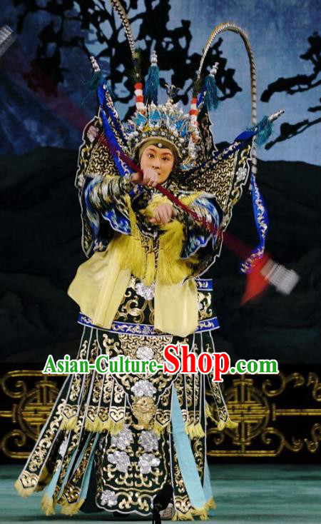 Chinese Beijing Opera Female General Apparels Colorful Spear Costumes and Headpieces Traditional Peking Opera Martial Woman Jiang Guizhi Armor Garment with Flags