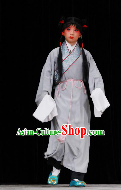 Sang Yuan Ji Zi Chinese Peking Opera Wa Wa Sheng Garment Costumes and Headwear Beijing Opera Young Boy Grey Apparels Clothing