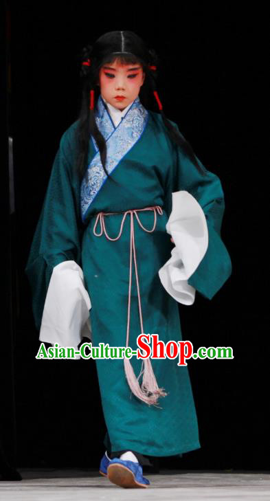 Sang Yuan Ji Zi Chinese Peking Opera Wa Wa Sheng Garment Costumes and Headwear Beijing Opera Young Boy Green Apparels Clothing