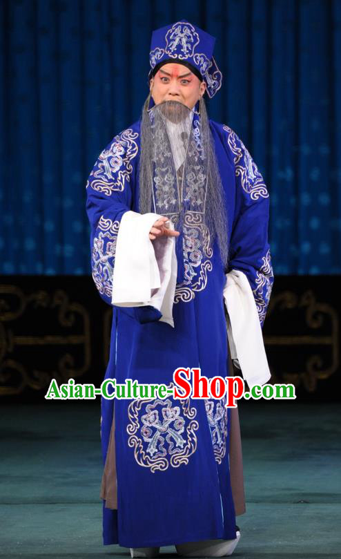 Sang Yuan Ji Zi Chinese Peking Opera Old Man Garment Costumes and Headwear Beijing Opera Elderly Male Deng Bodao Apparels Laosheng Clothing