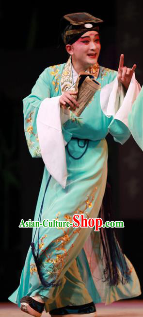 Xiu Ru Ji Chinese Peking Opera Scholar Zheng Yuanhe Garment Costumes with Flags and Headwear Beijing Opera Noble Childe Apparels Young Male Clothing