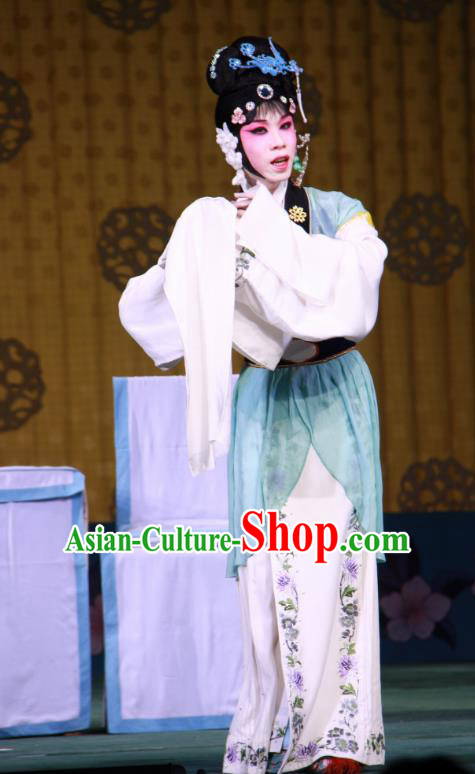 Chinese Beijing Opera Young Lady Apparels Lv Zhu Zhui Lou Costumes and Headpieces Traditional Peking Opera Xiaodan Dress Garment