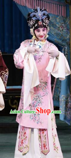 Chinese Beijing Opera Actress Apparels Hua Tan Huo Xiaoyu Costumes and Headpieces Traditional Peking Opera Young Female Pink Dress Garment