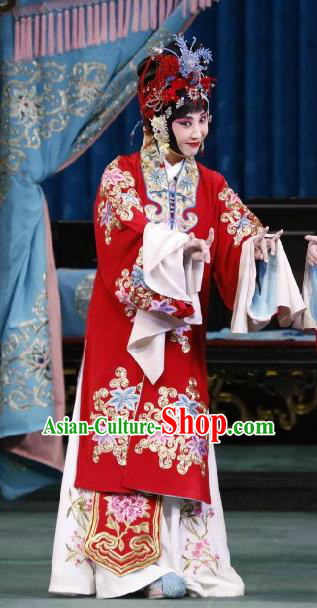 Chinese Beijing Opera Actress Wedding Apparels Hua Tan Huo Xiaoyu Costumes and Headpieces Traditional Peking Opera Young Female Red Dress Bride Garment