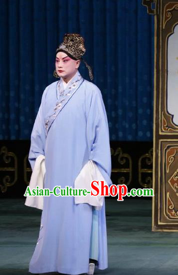 Huo Xiaoyu Chinese Peking Opera Xiaosheng Young Male Garment Costumes and Headwear Beijing Opera Childe Apparels Scholar Li Yi Clothing
