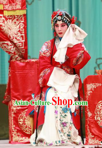 Chinese Beijing Opera Wedding Apparels Qing Shuang Sword Costumes and Headpieces Traditional Peking Opera Hua Tan Dress Bride Shen Xuezhen Garment