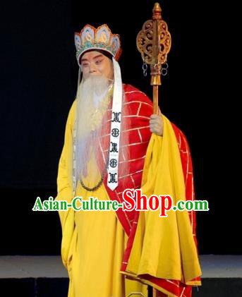 Wu Zetian Chinese Peking Opera Monk Cassock Garment Costumes and Headwear Beijing Opera Elderly Male Apparels Frock Clothing