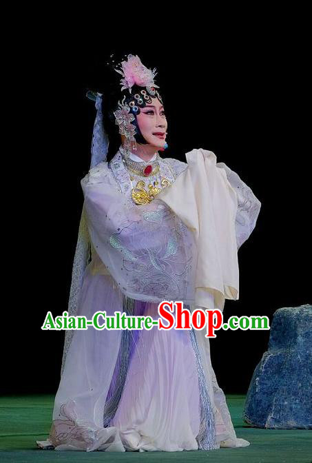 Chinese Beijing Opera Hua Tan Apparels Love of Guan Yin Costumes and Headdress Traditional Peking Opera Actress Dress Princess Miao Shan Garment