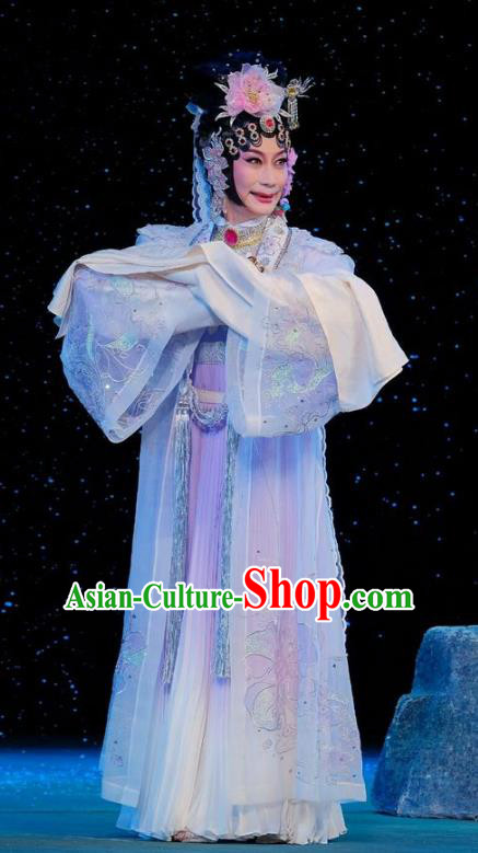 Chinese Beijing Opera Hua Tan Apparels Love of Guan Yin Costumes and Headdress Traditional Peking Opera Actress Dress Princess Miao Shan Garment