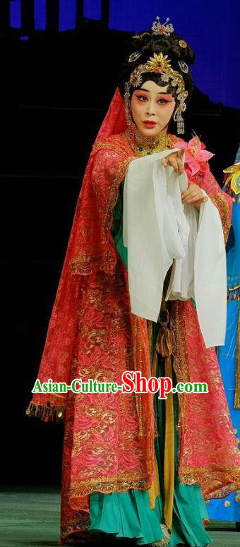 Chinese Beijing Opera Princess Miao Yuan Apparels Love of Guan Yin Costumes and Headdress Traditional Peking Opera Actress Dress Young Female Garment