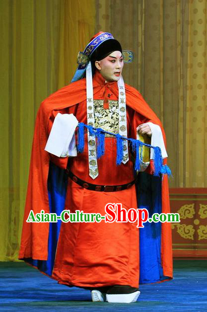 Mu Hu Guan Chinese Peking Opera Young General Zhang Bao Garment Costumes and Headwear Beijing Opera Wusheng Apparels Martial Male Clothing