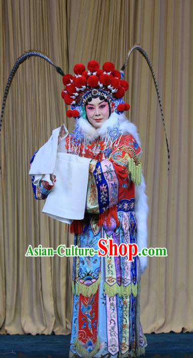 Chinese Beijing Opera Tao Ma Tan Apparels Mu Hu Guan Costumes and Headdress Traditional Peking Opera Female General Dress Garment