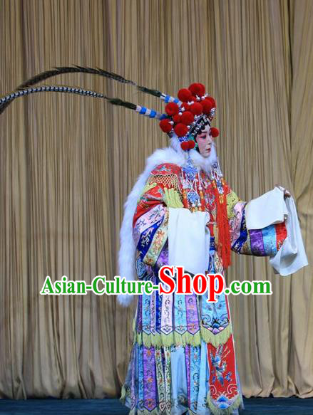 Chinese Beijing Opera Tao Ma Tan Apparels Mu Hu Guan Costumes and Headdress Traditional Peking Opera Female General Dress Garment