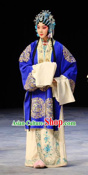 Chinese Beijing Opera Imperial Concubine Pan Apparels Qing Guan Ce Costumes and Headdress Traditional Peking Opera Hua Tan Dress Court Woman Garment