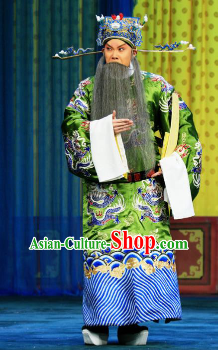 Bai Liang Guan Chinese Peking Opera Elderly Male Garment Costumes and Headwear Beijing Opera Laosheng Apparels Official Qin Qiong Clothing