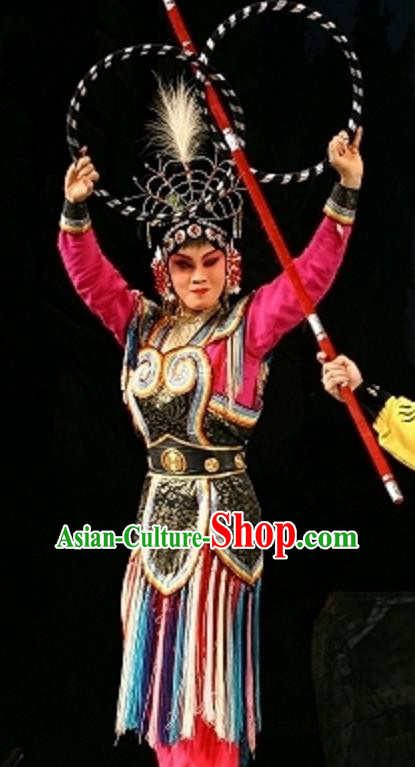 Chinese Beijing Opera Female Swordsman Apparels Cave of Silver Wed Costumes and Headdress Traditional Peking Opera Wudan Dress Fairy Garment