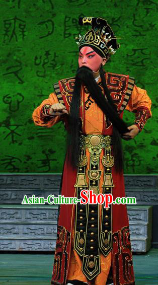 King Zhao Wuling Chinese Peking Opera Official Garment Costumes and Headwear Beijing Opera Elderly Male Apparels Chancellor Fei Yi Clothing