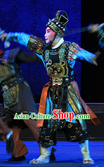 King Zhao Wuling Chinese Peking Opera Soldier Garment Costumes and Headwear Beijing Opera Martial Male Armor Apparels Wusheng Clothing