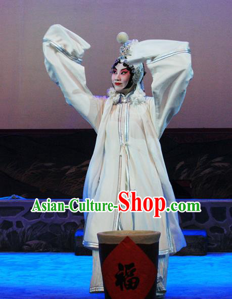 Chinese Beijing Opera Tsing Yi Apparels Ju Da Gang Costumes and Headdress Traditional Peking Opera Fairy White Dress Actress Wang Daniang Garment