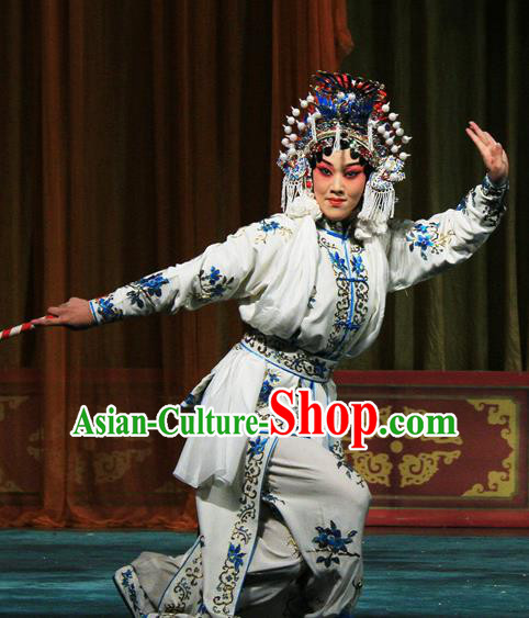 Chinese Beijing Opera Martial Female Apparels Ju Da Gang Costumes and Headdress Traditional Peking Opera Swordsplay Woman Dress Garment
