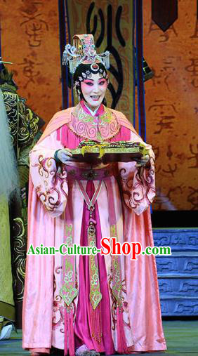 Chinese Beijing Opera Queen Wu Wa Apparels King Zhao Wuling Costumes and Headdress Traditional Peking Opera Young Beauty Dress Actress Garment