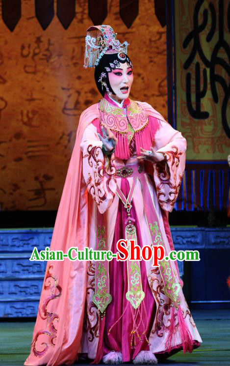 Chinese Beijing Opera Queen Wu Wa Apparels King Zhao Wuling Costumes and Headdress Traditional Peking Opera Young Beauty Dress Actress Garment