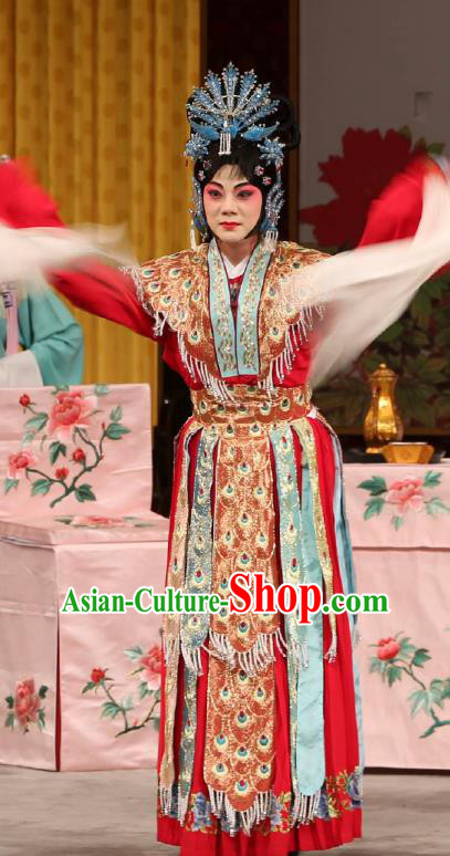 Chinese Beijing Opera Imperial Consort Qi Ji Apparels Fish and Algae Palace Costumes and Headdress Traditional Peking Opera Hua Tan Dress Young Female Garment