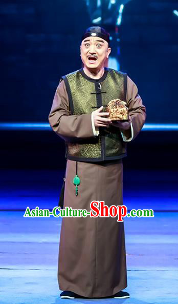 The Grand Mansion Gate Chinese Peking Opera Middle Age Male Garment Costumes and Headwear Beijing Opera Bookkeeper Wu Yongfa Apparels Clothing