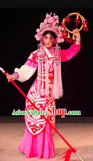 Chinese Beijing Opera Martial Female Apparels Qi Nv Wu Rong Costumes and Headdress Traditional Peking Opera General Armor Dress Garment