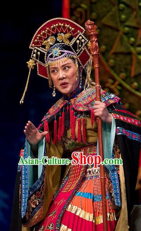 Chinese Beijing Opera Pantaloon Garment Lu Shui Yi Shan Costumes and Hair Accessories Traditional Peking Opera Laodan Dress Elderly Female Meng Qi Apparels