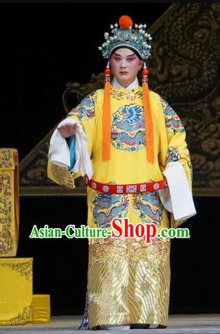 Man Jiang Hong Chinese Peking Opera Xiaosheng Apparels Costumes and Headpieces Beijing Opera Young Man Garment Emperor Gaozong Clothing