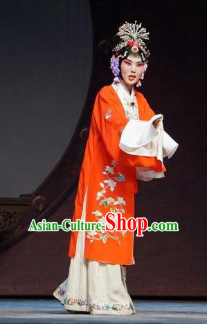 Chinese Beijing Opera Young Female Garment Man Jiang Hong Costumes and Hair Accessories Traditional Peking Opera Hua Tan Red Dress Apparels