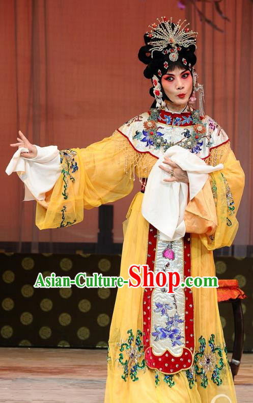 Chinese Beijing Opera Hua Tan Garment The Dream Of Red Mansions Costumes and Hair Accessories Traditional Peking Opera Mistress Wang Xifeng Yellow Dress Apparels