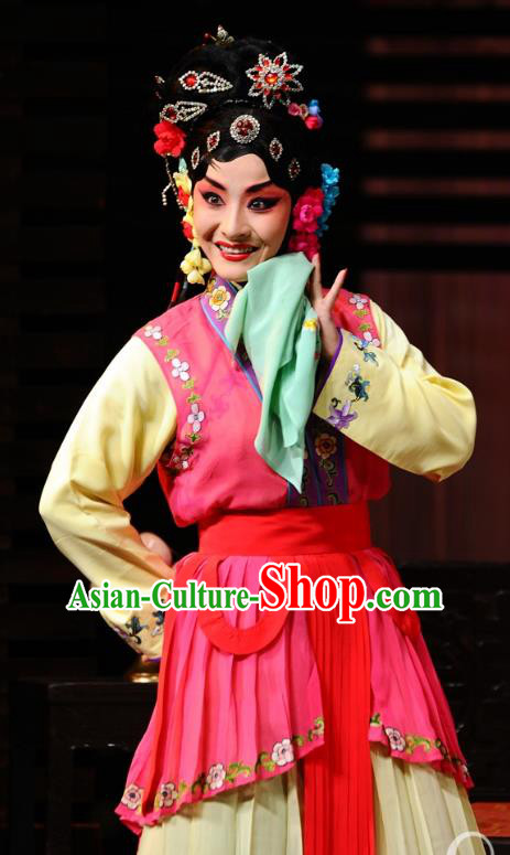 Chinese Beijing Opera Maidservant Qiu Tong Garment The Dream Of Red Mansions Costumes and Hair Accessories Traditional Peking Opera Concubine Dress Apparels