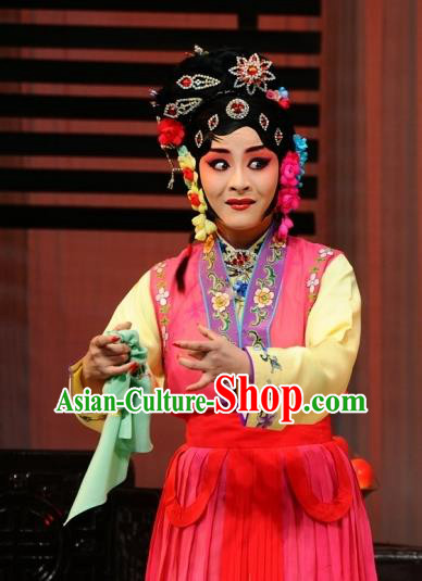 Chinese Beijing Opera Maidservant Qiu Tong Garment The Dream Of Red Mansions Costumes and Hair Accessories Traditional Peking Opera Concubine Dress Apparels