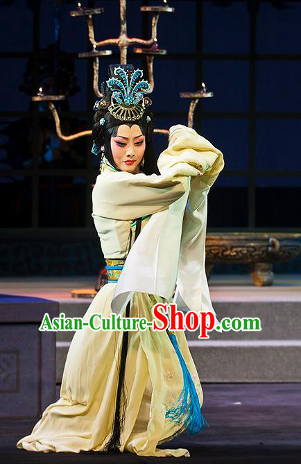 Chinese Beijing Opera Tsing Yi Cai Wenji Apparels Anecdote of Jian An Costumes and Headdress Traditional Peking Opera Actress Dress Distress Maiden Garment